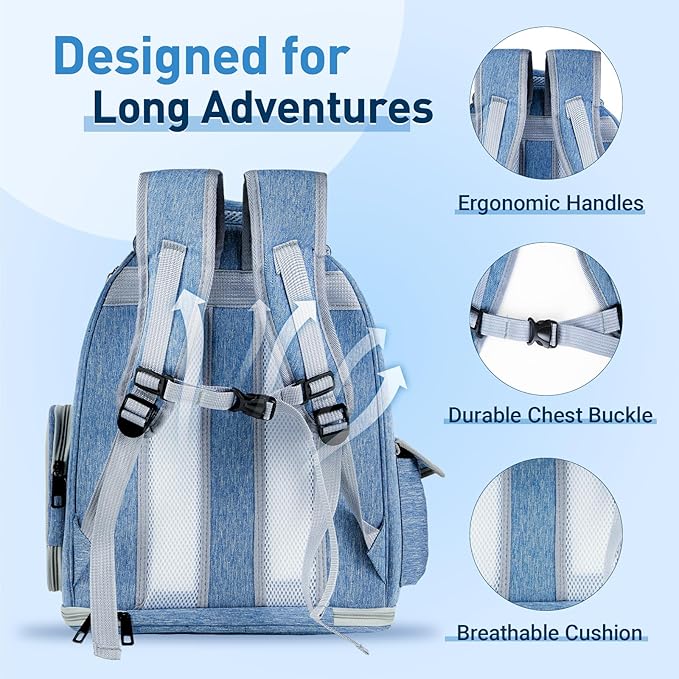 Pawstrip Cat Backpack Carrier with Large Space Bubble Window, Airline Approved Breathable Pet Carrier for Small Dogs Cats up to 15lbs, Foldable for Travel Hiking & Outdoor Use