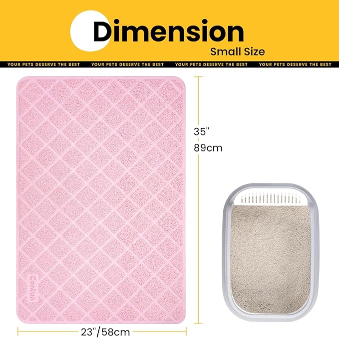 Cat Litter Mat Litter Trapping Mat, 35" x 23" Premium Durable PVC Grid Mesh with Scatter Control, Non-slip, Less Waste Cat Litter Box Mat, Pink