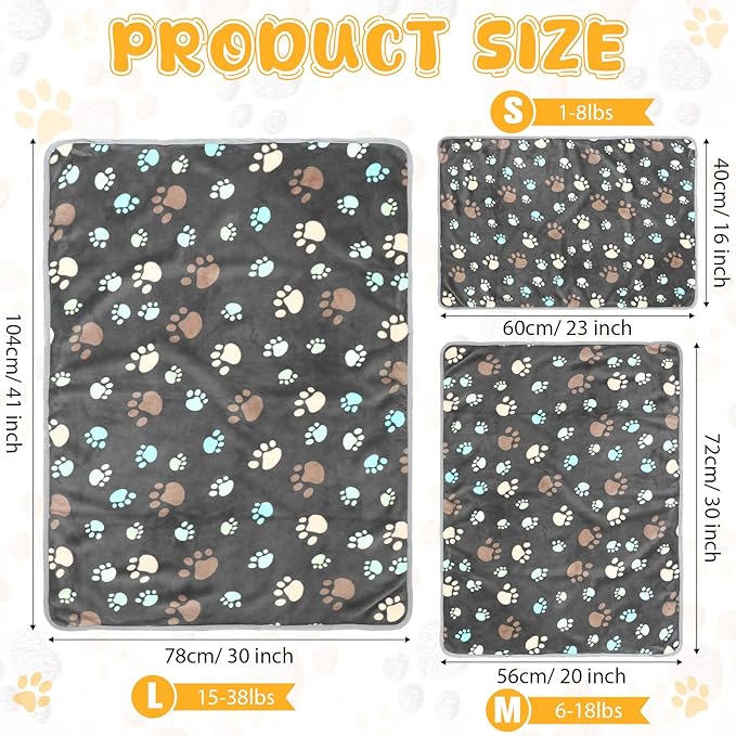 Tegeme 12 Pcs Pet Blankets Soft Fluffy Fleece Dog Cat Warm Paw Print Pattern Blankets Flannel Throw for Pets Dog Puppy Cat(41 x 30 Inch,Gray)