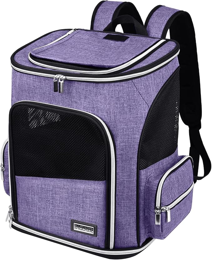 BAGLHER Expandable Pet Carrier Backpack，Pet Backpack for Small Cats Puppies Dogs Bunny, Airline-Approved Ventilate Backpack for Travel, Hiking and Outdoor Use. Purple