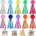 10PCS Small Party Hats for Stuffed Animals, Mini Birthday Hats for Stuffed Animals, Dogs, Cats, Adjustable Tiny Hat with Pom Poms, Holiday Birthday Costume Accessories