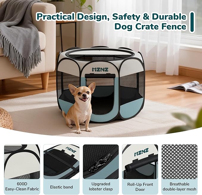 Dog Cat Playpen, Portable Puppy Pet Crate Indoor for Small Dogs Cats Rabbits, Foldable Dog Cage Enclosure for Outdoor, Pop Up Dogs Tent Kennel with Carrying Case, Grey
