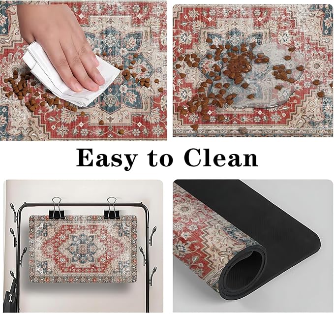 2 Pack Dog Food Mats for Floors, Absorbent and Quick-Drying Pet Cat Food Mat,Anti-Fouling and Easy-to-Clean Pet Feeding Mat,Dog Bowl Mat for Messy Drinking Water Bowls.12 x20+18"x24", Bohemia Style