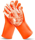 Pet Grooming Gloves—Heat Resistant Dog Washing Gloves with High-Density Teeth, Dog Bath Scrubber with Enhanced Five Finger Design, Silicone Gloves for Dogs and Cats Bathing, Massage (Orange)