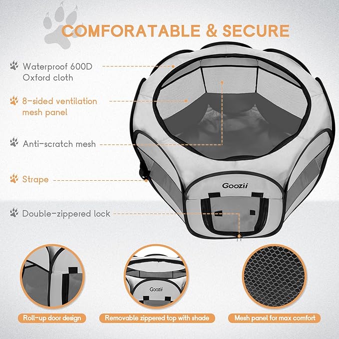 Pet Cat Playpen for Indoor Cats Enclosed, Puppy Dog Play Pen for Outdoor Travel Camping (Small Size, Light Grey)