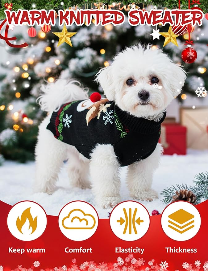 Dog Christmas Sweater, Soft Warm Pet Clothes Coat for Small Medium Large Dogs and Cats Boy Girl, Fall Cozy Holiday Turtleneck Knitting Collar Pullover Pup Outfit Costume for Thanksgiving New Year