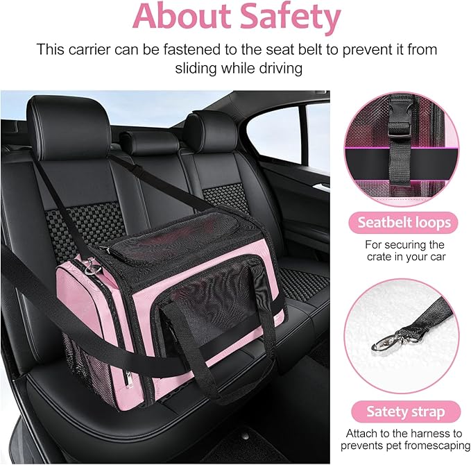 Discala Extra Large Cat Carrier for 2 Cats, Pet Carrier, Dog Carrier for Small Dogs, Cat Carrier Soft, Collapsible Large Pet Carrier for Traveling Indoor and Outdoor Uses - Pink 24"x16"x16"