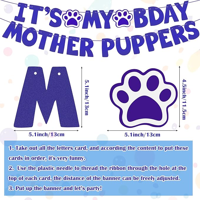 Dog Birthday Decorations, Dog Birthday Hat with Numbers Bandana Bow Tie It’s My Bday Mother Puppers Banner for Small Medium Large Dogs Pets Supplies(Blue)