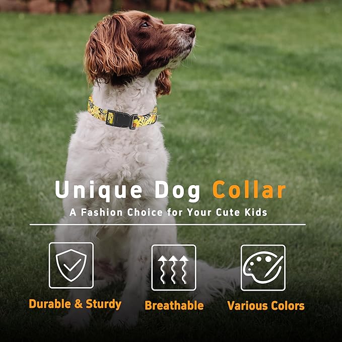 Dog Collar for Boys & Girls, Adjustable Soft Floral Pattern Pet Collar with Safety Buckle for Small to Large Dogs (Yellow, XL)