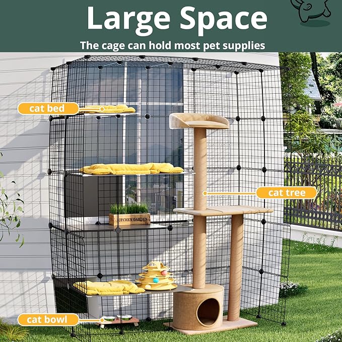 Oneluck 69 Inch Catio Outdoor Cat Enclosure with Super Large Enter Door, Balcony Cat Playpen with Platforms,DIY Outside Cat Patio Large Exercise Place Ideal for 1-4 Cats