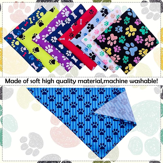 30 Pcs Paw Print Bandanas Bulk for Large Dogs 33 Inch XL Stitch Dog Bandanas Polyester Bandana Party Grooming L