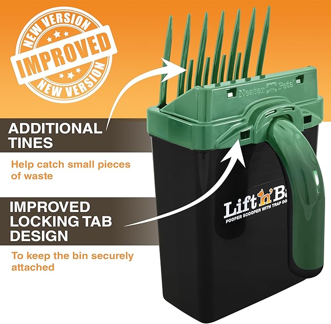 Neater Pet Brands Lift N’ Bag 2.0 Dog Pooper Scooper with Bag Attachment for Small to Large Dogs, New & Improved Design, 60 Refill Bags, Heavy Duty Dog Poop Scooper for Yard & Walks, One-Hand Use