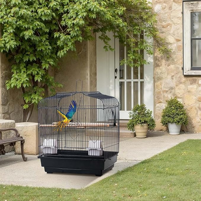 Travel Bird Cage 20.5x18.1x14.2 Inch, Portable Bird Carrier with Handle & 2 Perches for Small Birds, Parrots, Cockatiels, Budgies, Conures, Lovebirds, Canaries, Finches - White Metal Wire Cage