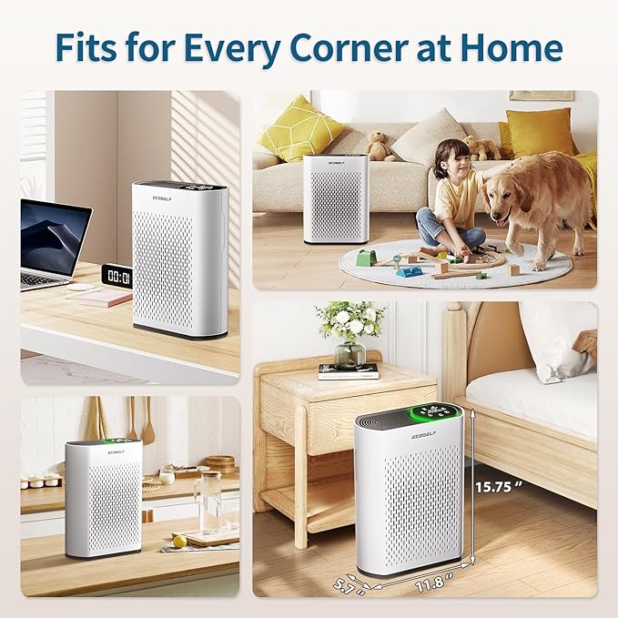 Air Purifier for Large Room, Cleans 2,400 ft² in 30 Mins, 3-Stage True HEPA, 360° Airflow, Large Touch Display Control, Real-Time Air Quality (PM2.5) Display, Ultra-Quiet 20dB Sleep Mode