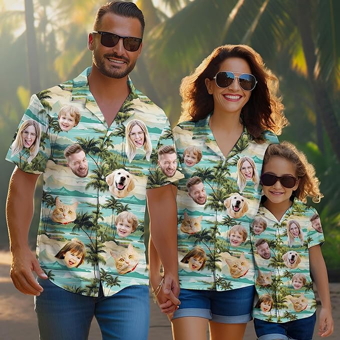 Custom Hawaiian Shirt with Face Photo Picture for Men Women Kids Youth Adult, Tropical Personalized Hawaiian Shirts Gift