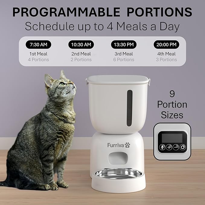Automatic Cat Feeder and Water Fountain Set - 3L Food Dispenser with Locking Lid, Plug-in/Battery Powered, Programmable Portion Control, up to 4 Meals/Day, 10s Voice Recorder - for Cats and Small Dogs