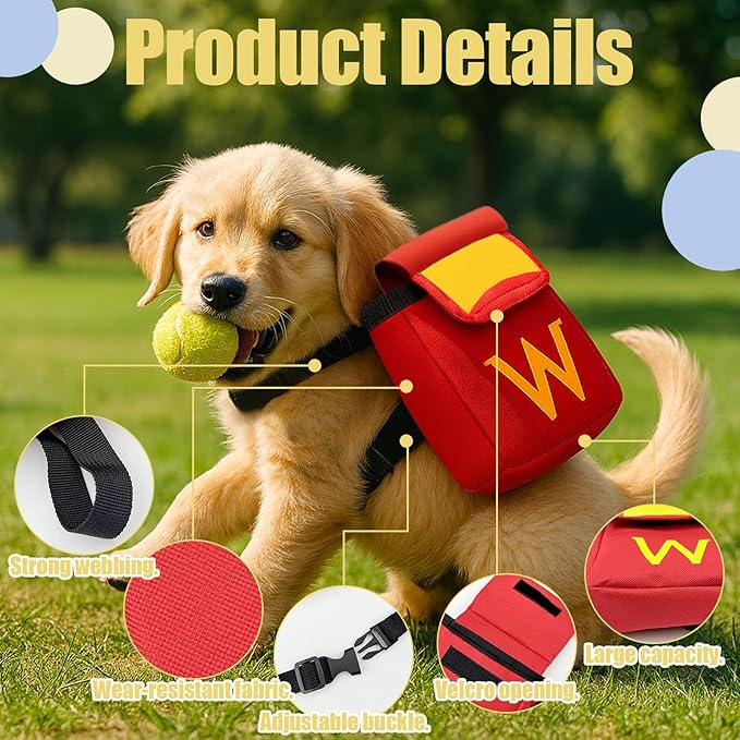 Dog Backpack for Dog, Red Self Carrier Pet Pack with Pockets, Adjustable Hands-Free Travel Hiking Walking Vest, Cute W Superhero Design, Large Capacity