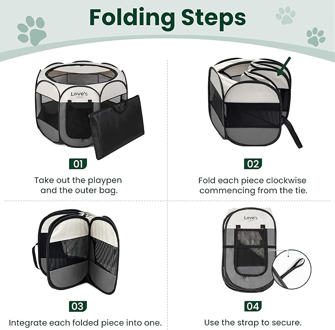 Love's cabin Pet Puppy Dog Playpen, Small Dog Tent Crates Cage Indoor/Outdoor, Portable Playpen for Cat, Foldable Pop Up Dog Kennel Playpen with Carring Case, Removable Zipper Top, Grey
