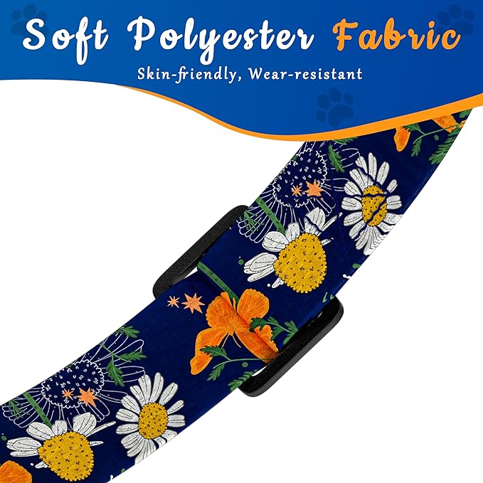 Dog Collar with Butterflies Print, Daisy Boys Girls Puppy Collar for Small Medium Large Dogs, Adjustable Soft Floral Pet Collar with Safety Buckle for Male Females(Blue Butterfly,L)