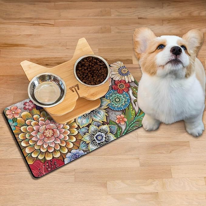 Absorbent Pet Dog Bowl Mat for Food and Water, Pet Cat Food Feeding Mat with Non Slip Rubber Backing, Dog Food Mats for Floors Waterproof, 24"x32"