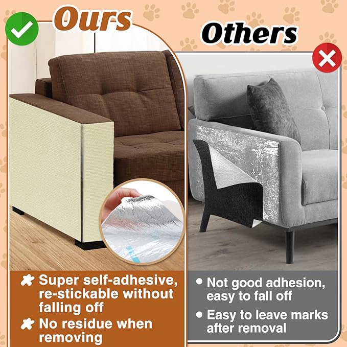 78.7''x14.6'' Trimmable Cat Scratch Furniture Protector - Climbing Self-Adhesive Cat Scratching Pad Mat, Couch Protector from Claws for Scratch Post Cat Tree Shelves Wall, Beige