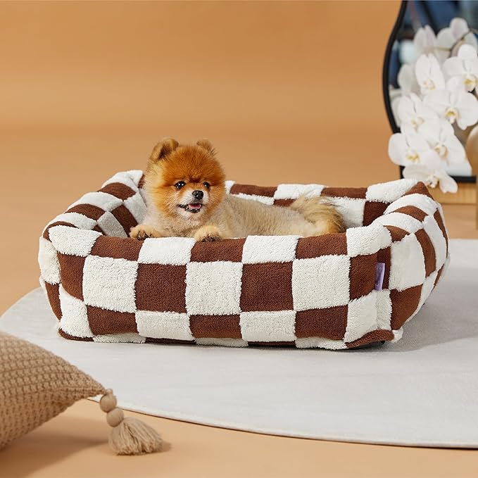LE SURE Cute Dog Bed for Small Dogs - Washable Puppy Beds,Cozy Rectangle Orthopedic Pet Sofa with Jacquard Shaggy Plush & Anti Slip Bottom,25x21x7inches