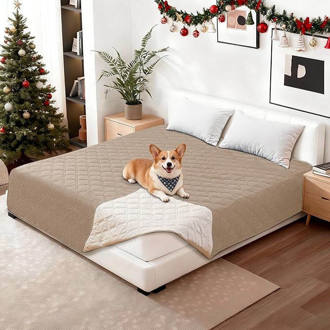 Waterproof Dog Bed Cover Pet Blanket, Soft Couch Cover for Dogs Washable, Non-Slip Dog Blanket Protect Furniture Couch Sofa Car for Puppy Large Dogs Cat (30x70 Inch, Khaki)