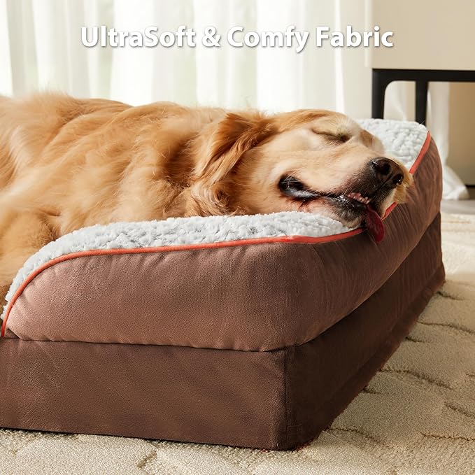 Orthopedic Dog Bed for Extra Large Dogs, Egg Crate Foam Bed for Extra Large Dogs, Equipped with Removable Waterproof Pillow Cover and Anti-Slip Bottom, Pet Bed