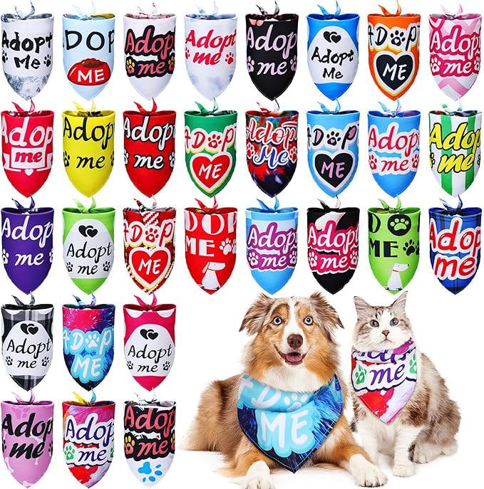 30 Pcs Adopt Me Dog Bandanas Bulk Pet Bibs Colorful Triangle Scarf Pet Adopt Me Bandanas for Medium Large Dogs Birthday Adoption Grooming Costume Decor