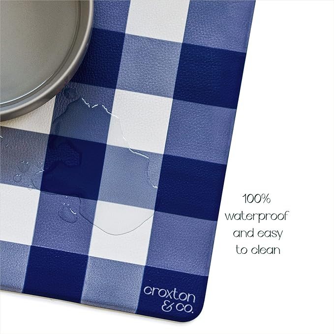 CROXTON & CO. Non-Slip Faux Leather Pet Feeding Mat for Dog Bowls | Large Bowl Mat for Food and Water | Durable, Easy-to-Clean Pet Food Mat for Floors | Size: 16.5"x28"