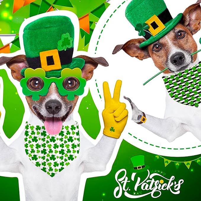 St. Patrick's Day Dog Bandana, 2 Pack Adjustable Holiday Party Pets Saint Patrick Day Bandana Lucky Triangle Bibs Cat Scarf Set