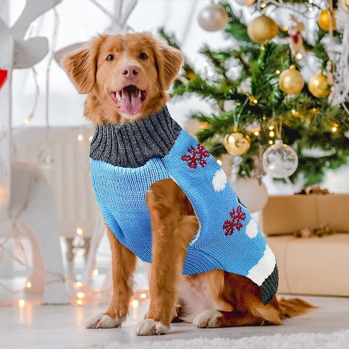 Pet Christmas Dog Sweaters Cute Animal Snowman Printed Puppy Xmas Costumes Winter Warm Turtleneck Jumpers Puppy Knitted Clothes Cat Outfits (XXL, Blue Snowman)