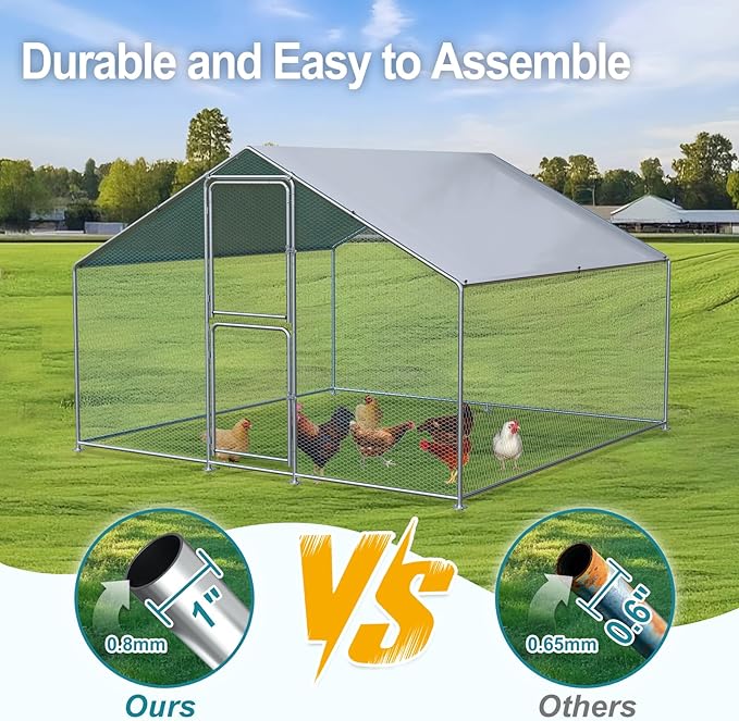 Large Chicken Coop, Chicken Coops for 10 Chickens, Chicken Runs for Yard with Water Poof & UV Resistance Cover, Spire Roof Chicken Coop Run with Double Lockable Doors for Outdoor Backyard