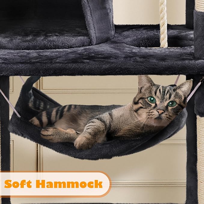 Yaheetech 62.5inches Cat Tree Cat Tower Cat Condo with Platform & Hammock, Scratching Posts for Kittens Pet Play House with Plush Perch for Indoor Activity Relaxing, Black