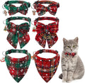 6 Pack Christmas Cat Collar with Bow Tie Bandana and Bell, Breakaway Adjustable Cat Bow Tie Collars, Xmas Accessories for Kittens Or Certain Puppies