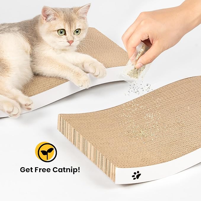 Cat Scratcher, Durable Scratch Pad, Corrugated Cardboard Scratching Board for Indoor Cats, Heavy Duty, Double-Sided Usability, Recyclable, with Catnip, Medium, 4 Packs