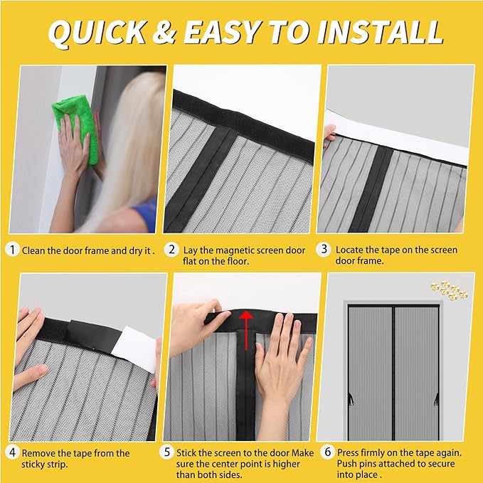 Magnetic Screen Door -Fit for Door Size:32x80 Inch, Hands Free Mesh Partition, Heavy Duty Screen Door Mesh Curtain Keeps Bugs Out, Frame Hook & Loop, Pet and Kid Friendly, Itself Size 34x82