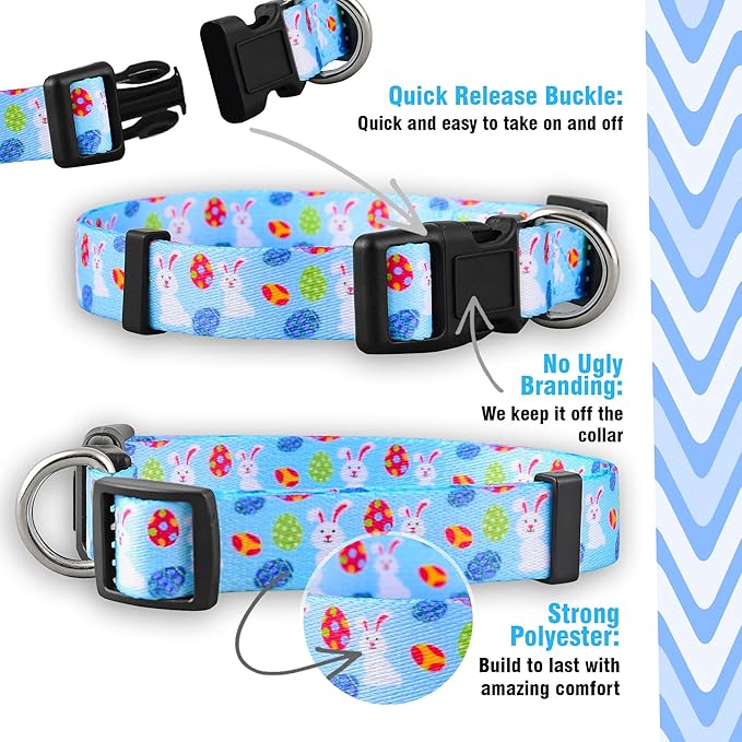 Native Pup Easter Dog Collar, Cute Spring Gift for Puppies, Pink Pastel, Eggs, Chicks, Bunny Adjustable for Small, Medium, Large Breeds (Bunny & Eggs, Large)