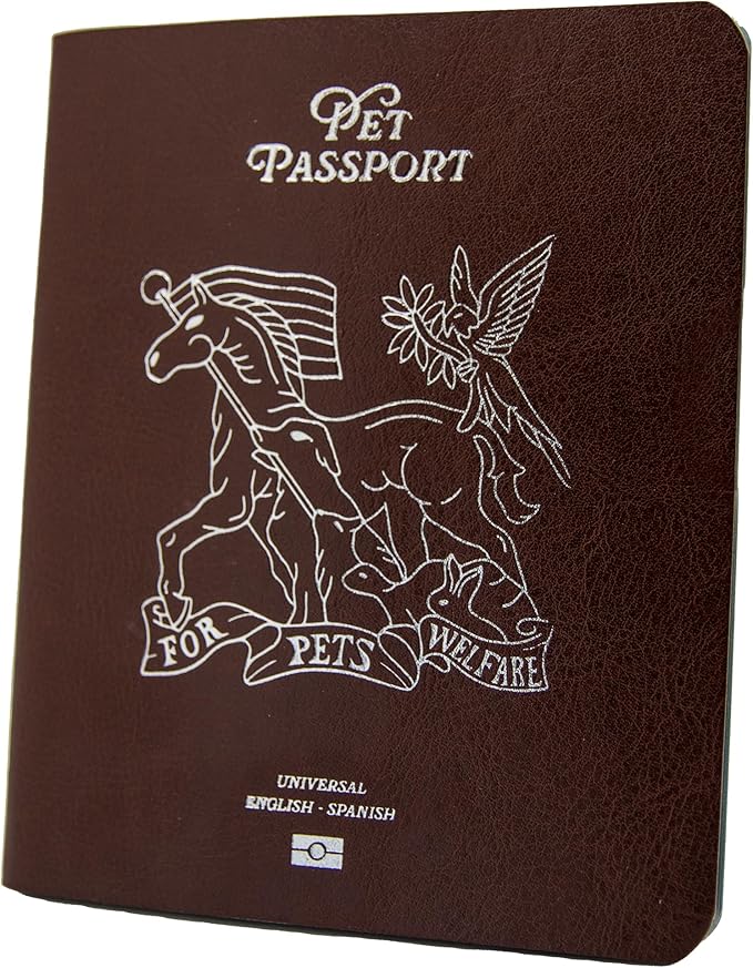 Color Premium PU Leather stitch-sewn US Pet Passport Medical Record for Pet Health and Vaccination English + Spanish for Cat, Dog, Puppy and Kitten (Brown, Single)
