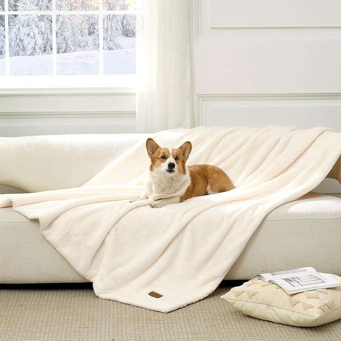 Waterproof Pet Blanket, Ultra Soft Luxury Faux Fur Throw Blanket for Couch, Cozy Warm Plush Blanket for Sofa Bedroom Living Room, Liquid Pee Proof for Large Dog or Cat, 40x60 inch, Cream
