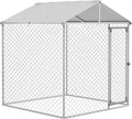 PawHut Outdoor Dog Kennel, Heavy Duty Dog Run Outdoor Fence with Waterproof Cover, Galvanized Chain Link, Secure Lock, for Large Breeds, Chickens, Ducks, 6.5' x 6.5' x 7.8'