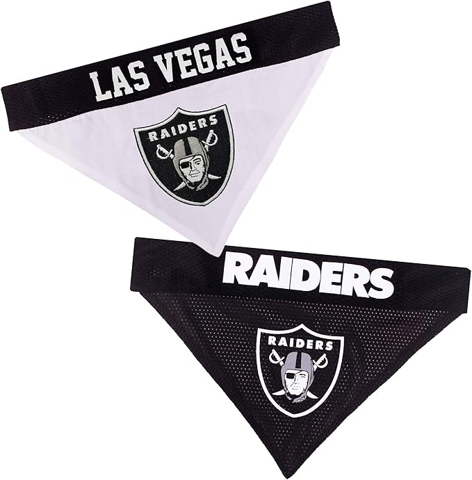 Pets First NFL LAS Vegas Raiders Reversible Bandana Size XX-Large for Dogs & Cats. 2 Sided Sports Bandana, Premium Embroidery Team Logo, Many NFL Teams Available