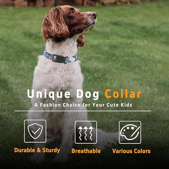 Dog Collar for Boys & Girls, Puppy Collar for Small to Large Dogs, Adjustable Soft Pet Collar with Safety Buckle - Purple Floral Pattern, XL