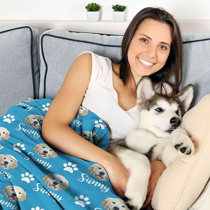 Personalized Dog Blanket, Customized Pet Blankets with Name Picture, Throw Blanket for Small Medium Large Dog Puppy Cat