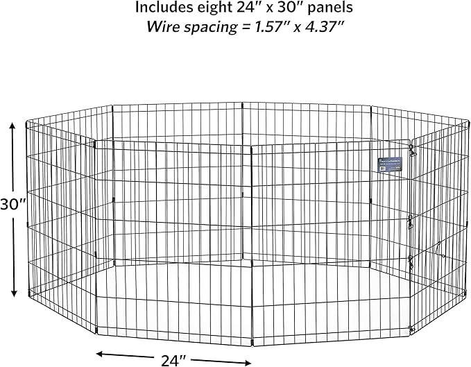 MidWest Homes for Pets Folding Metal Puppy / Dog Exercise Pen, Indoor/Outdoor Playpen with No Door, Provides 16 Sq Feet of Play Space, 30-Inches Tall, Black E-Coated