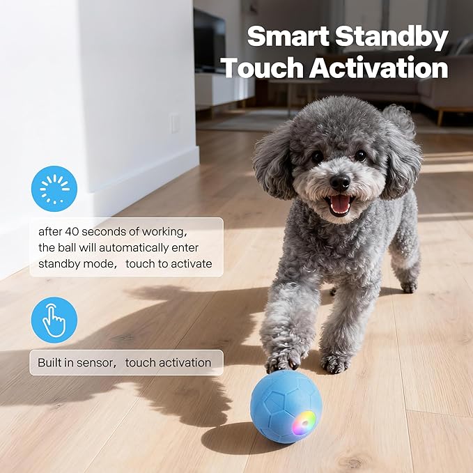 Pet Prime Interactive Dog Ball Toy,Automatic Rolling Ball for Small,Medium & Large Dogs,Touch Activated Self Moving Toy with LED Lights,ETPU Material,IP65 Waterproof for Indoor/Outdoor Play
