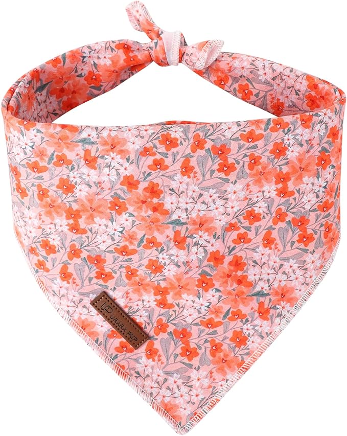 Summer Dog Bandana, UP URARA PUP Orange Bandana for Small Large Dogs, Cotton Handkerchief Cute Flower Puppy Triangle Bid Scarf for Boy Girl Dogs