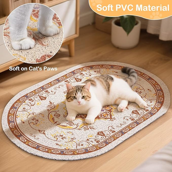 Bienbee Cat Litter Mat, 40" x 30" Jumbo Size Litter Box Mat Rug with Non-Slip Bottom, Urine and Water Proof, Easy to Clean Cat Supplies Essentials for Indoor Kitty Kitten Floor,Brown XL