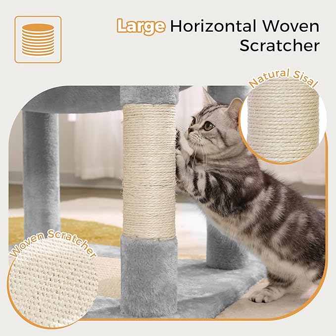 54" Cat Tree with Big Hammock 21x17” XL Cat Tower with Scratching Posts Featuring Large Top Bed, Scratcher Pad, Spacious Condo House and Detectable Ball for Indoor Cats-Large Gray
