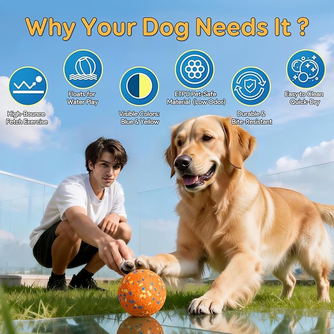 Dog Balls Tennis Ball for Aggressive Chewers, Dog Bouncy Balls Chew Toys Water Toy Fetch Ball for Large Medium Small Puppies, 3 Pack 3.15''